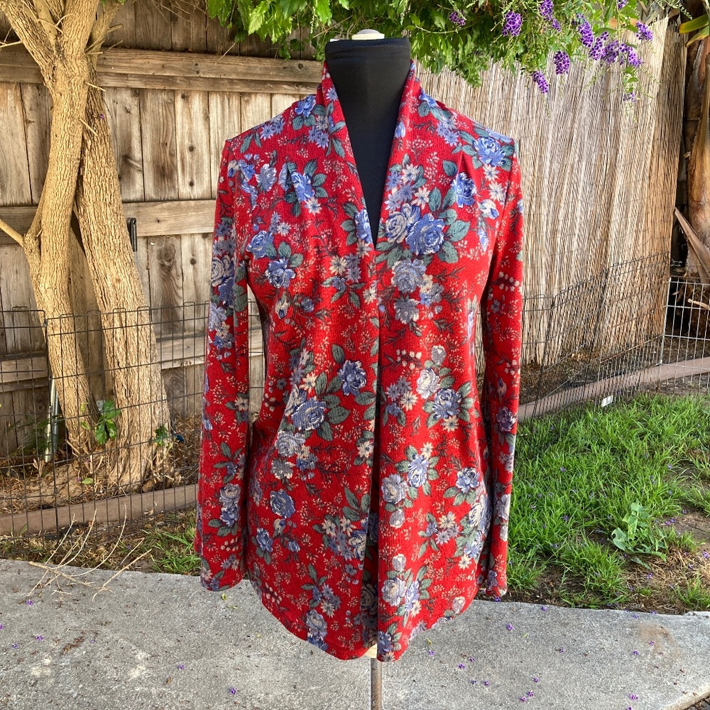 Gorgeous Red Floral V Neck by Suzanne Betro